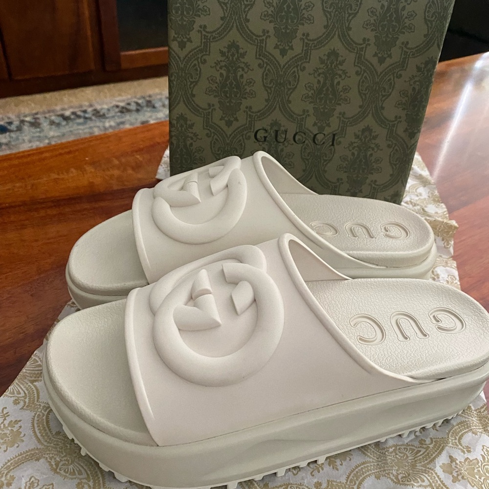 Gucci White Platform Sandals